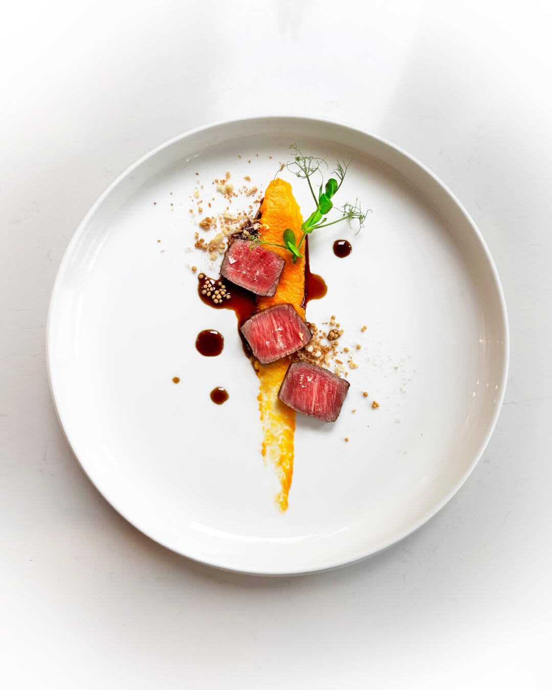 Wagyu ossenhaas met zoete-aardappelcrème en sweet spicy sojasaus - Beef Boutique